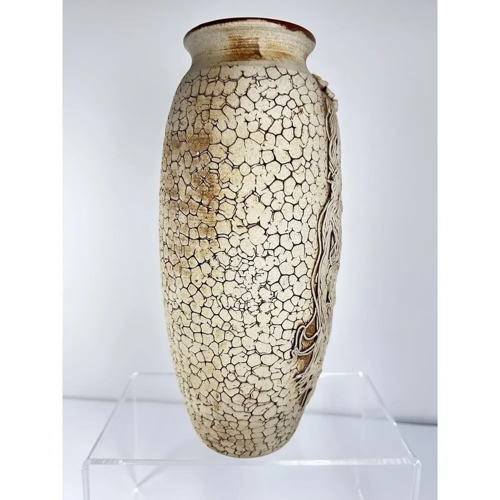 Wartook Pottery Australia Vase Gum Leaf Design Hand Crafted 9" Vintage Primitive - Picture 5 of 8